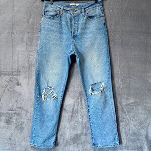 Levi's Wedgie Straight Button Fly Jeans Size 31 Distressed Medium Wash